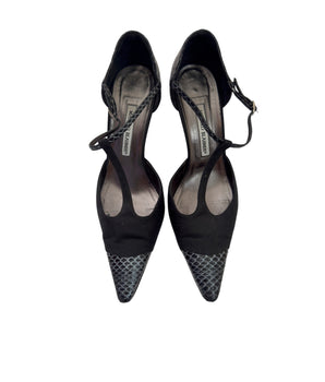 Manolo Blahnik Black Snakeskin T-Strap Pumps