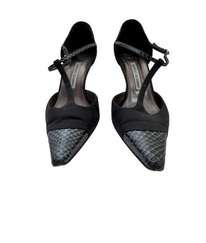Manolo Blahnik Black Snakeskin T-Strap Pumps