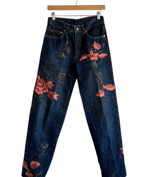 Vintage Gucci Tom Ford Era Embroidered Floral Beaded Jeans